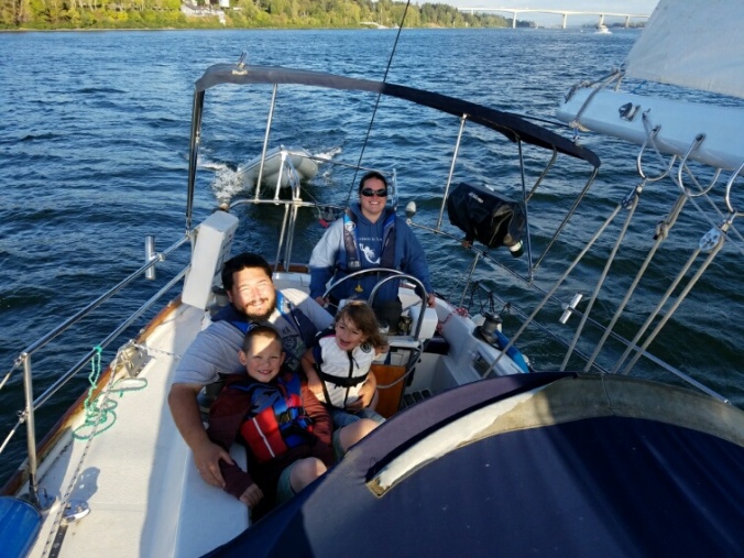 Thanks to our buddy, Brian, for getting this excellent family photo of us sailing with Mosaic
