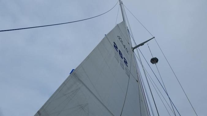 Double reefed mainsail on a Fuji 40 sailboat
