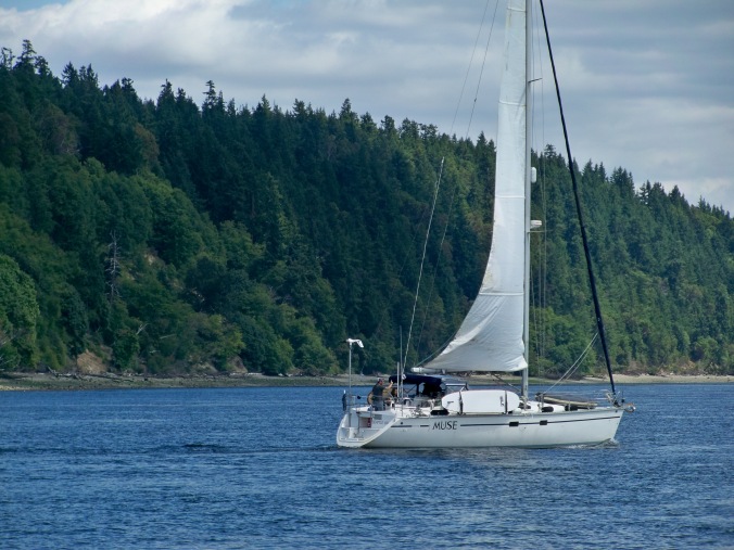 Our friends sailing their boat, SV Muse, through the Tacoma Narrows
