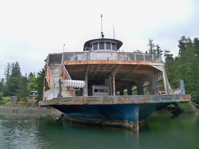 Seemingly abandoned ferry boat inside Oro Bay on Anderson Island